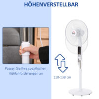 Standventilator höhenverstellbar mit Fernbedienung und Timer weiss
