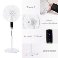 Standventilator höhenverstellbar mit Fernbedienung und Timer weiss