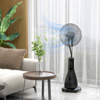 Standventilator leise mobil mit Luftbefeuchter und Fernbedienung schwarz