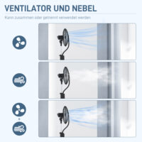 Standventilator leise mobil mit Luftbefeuchter und Fernbedienung schwarz