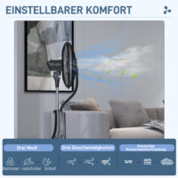 Standventilator leise mobil mit Luftbefeuchter und Fernbedienung schwarz