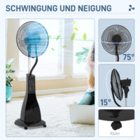 Standventilator leise mobil mit Luftbefeuchter und Fernbedienung schwarz