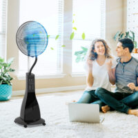 Standventilator leise mobil mit Luftbefeuchter und Fernbedienung schwarz