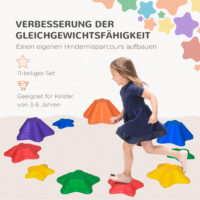 Buntes Stapelspielzeug in Form von Balance-Steinen, bis 80kg belastbar, fördert Koordination und Gleichgewichtssinn bei Kindern.