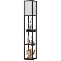 Stehlampe mit Regal USB Ablage und Fussschalter schwarz