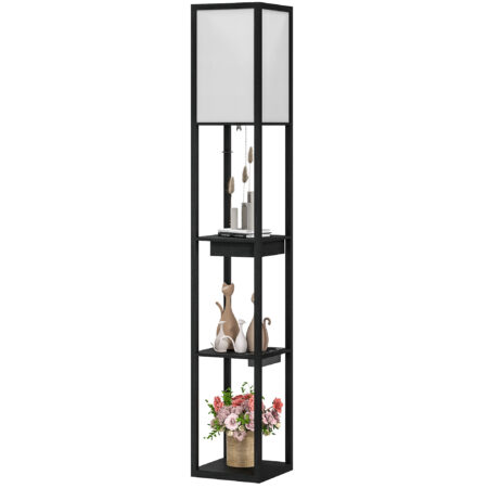 Stehlampe mit Regal USB Ablage und Fussschalter schwarz