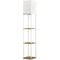 Stehlampe modern mit Regal und Stoffschirm weiss braun