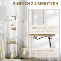 Stehlampe modern mit Regal und Stoffschirm weiss braun
