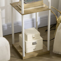 Stehlampe modern mit Regal und Stoffschirm weiss braun