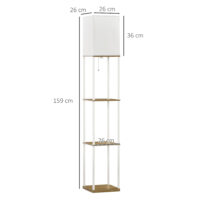 Stehlampe modern mit Regal und Stoffschirm weiss braun