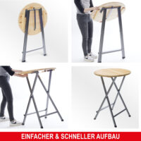 Stabiler Stehtisch mit massiver Tischplatte, geeignet für Innen- und Außenbereiche.