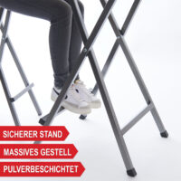 Stabiler Stehtisch mit massiver Tischplatte, geeignet für Innen- und Außenbereiche.