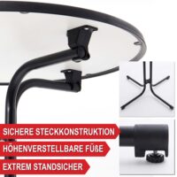 Runder Stehtisch mit schwarzer Tischhusse, ideal für Partys und Events.