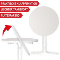 Eleganter Bistrotisch mit weißer Tischhusse für Feierlichkeiten.
