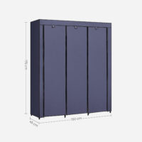 Praktischer Kleiderschrank mit Stoffbezug, 2 Kleiderstangen und Regalfächern für geordnete Kleidung. Staubschutz, einfache Montage und Reißverschluss-Abdeckung. Robustes Stahlgestell. Maße: 108 x 170 x 45 cm.