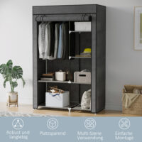 Stoffschrank mit Kleiderstange und Regalen Aufbewahrung dunkelgrau