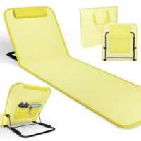 Leichte, faltbare Strandliege mit 5-fach verstellbarer Rückenlehne.