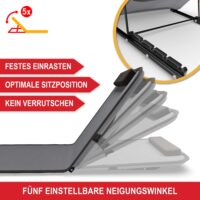 Kompakte, tragbare Strandliege mit verstellbarer Liegefläche.