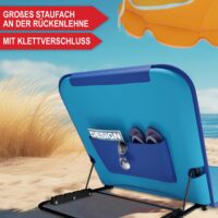 Leichte, faltbare Strandliege mit 5-fach verstellbarer Rückenlehne für maximalen Komfort.