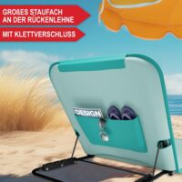 Kompakte, tragbare Strandliege mit verstellbarer Liegefläche, ideal für den Garten oder Strand.