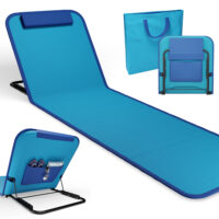 Leichte, faltbare Strandliege mit 5-fach verstellbarer Rückenlehne für maximalen Komfort.