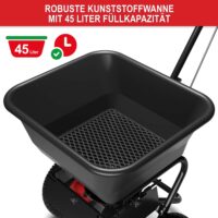 Robuster Streuwagen (45 Liter) geländegängig, mit regulierbarer Streumenge.