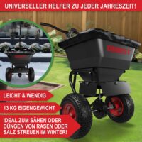 Robuster Streuwagen (45 Liter) geländegängig, mit regulierbarer Streumenge.