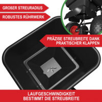 Robuster Streuwagen (45 Liter) geländegängig, mit regulierbarer Streumenge.