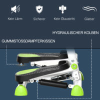 Grüner Swing Stepper mit LCD und Handgriff, belastbar bis 100kg.