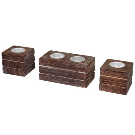 3-teiliges Teelichthalter Set Shabby-Look Vintage braun