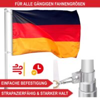 Höhenverstellbarer Fahnenmast mit 3 Flaggen für Garten und Veranstaltungen.