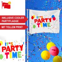 Höhenverstellbarer Fahnenmast mit 3 Flaggen für Garten und Veranstaltungen.