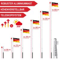 Höhenverstellbarer Fahnenmast mit 3 Flaggen für Garten und Veranstaltungen.