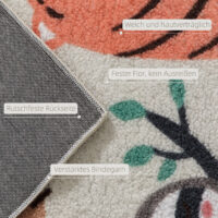 Teppich Dschungel Motiv pflegeleicht Fleece cremeweiss bunt