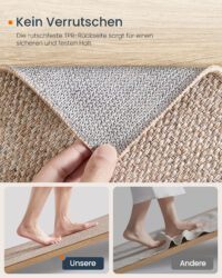 Kunstjute-Teppich im Boho-Design in Kamelbraun mit gewebter Optik und rutschfester Rückseite. Hohe Strapazierfähigkeit und ideale Größe (150 x 80 cm) für eine warme Atmosphäre in jedem Raum.