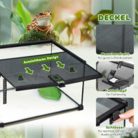 Glasterrarium 50x30x25cm mit integriertem Thermometer.