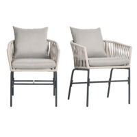 Terrassenstuhl 2er-Set Boho Stil mit Sitzauflagen waschbar beige