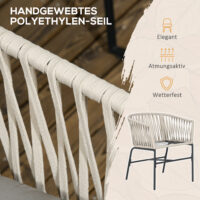 Terrassenstuhl 2er-Set Boho Stil mit Sitzauflagen waschbar beige