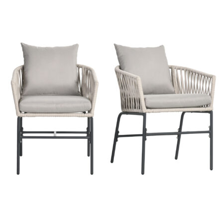 Terrassenstuhl 2er-Set Boho Stil mit Sitzauflagen waschbar beige