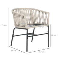Terrassenstuhl 2er-Set Boho Stil mit Sitzauflagen waschbar beige