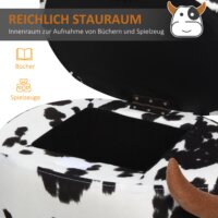 Ein niedlicher Tierhocker im Schweinchen-Design mit integriertem Stauraum in Schwarz-Weiss.