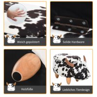 Ein niedlicher Tierhocker im Schweinchen-Design mit integriertem Stauraum in Schwarz-Weiss.