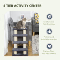 Graue Tiertreppe mit 4 Stufen, hilft Haustieren beim Erreichen erhöhter Schlafplätze oder Möbel.