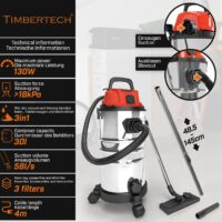 TIMBERTECH® Industriestaubsauger 2300W 30L Blasfunktion 3 Filter