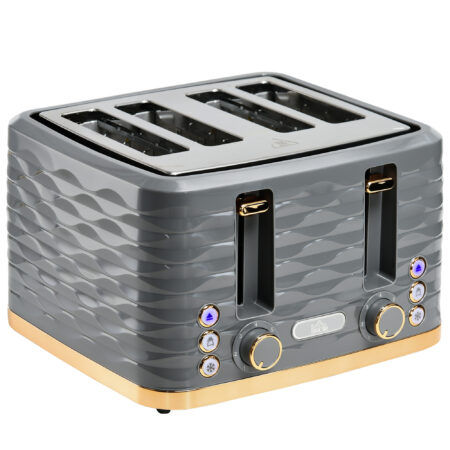 Toaster mit Auftaufunktion und 7 Bräunungsstufen für 4 Scheiben grau