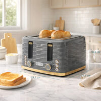 Toaster mit Auftaufunktion und 7 Bräunungsstufen für 4 Scheiben grau