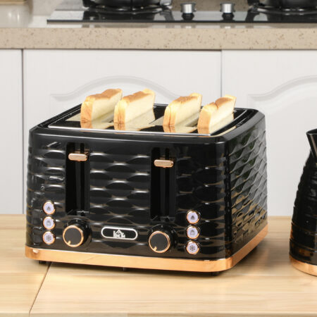 Toaster für 4 Scheiben mit Krümelfach und Funktionen schwarz