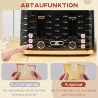 Toaster für 4 Scheiben mit Krümelfach und Funktionen schwarz
