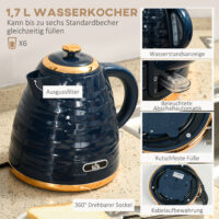 Toaster und Wasserkocher Set mit 7 Stufen und Auftaufunktion blau