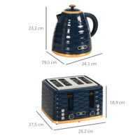 Toaster und Wasserkocher Set mit 7 Stufen und Auftaufunktion blau